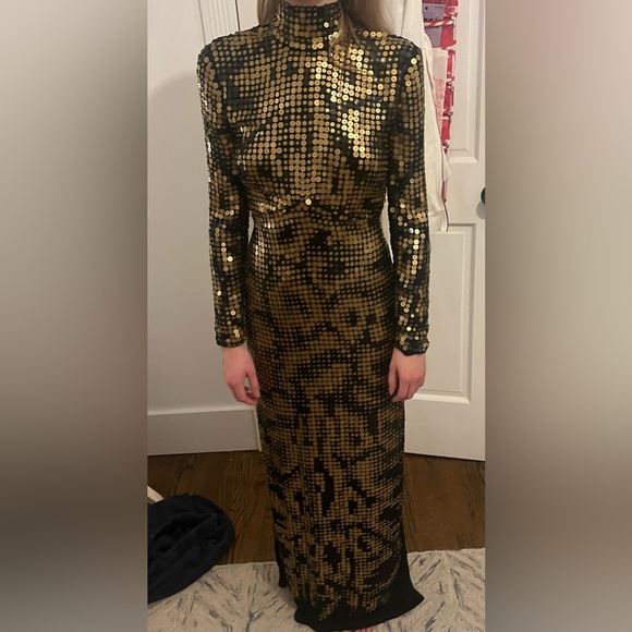 ROBERTO CAVALLI GOWN: open back, sequins, silk, animal print, slit, maxi, formal - Picture 10 of 16